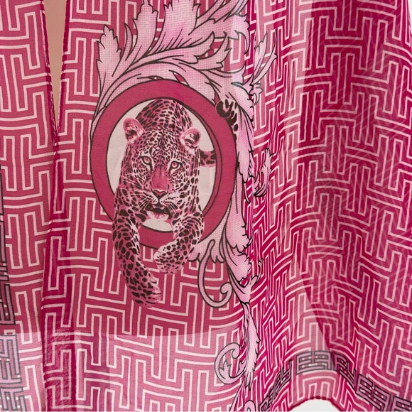 EFFY HEMATIAN pink signature sheer scarf head wrap 60" x 18" Logo - Picture 2 of 9